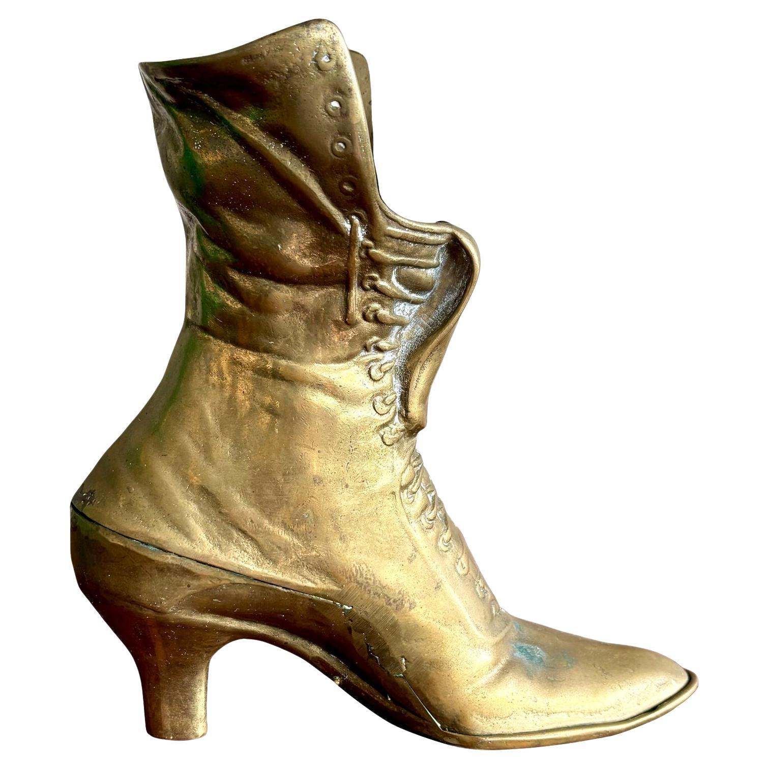 Vintage Boho Brass Victorian Boot Vase