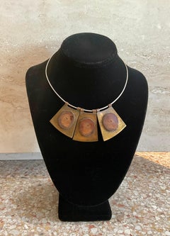 Vintage Boho Brass & Wood Bib Necklace