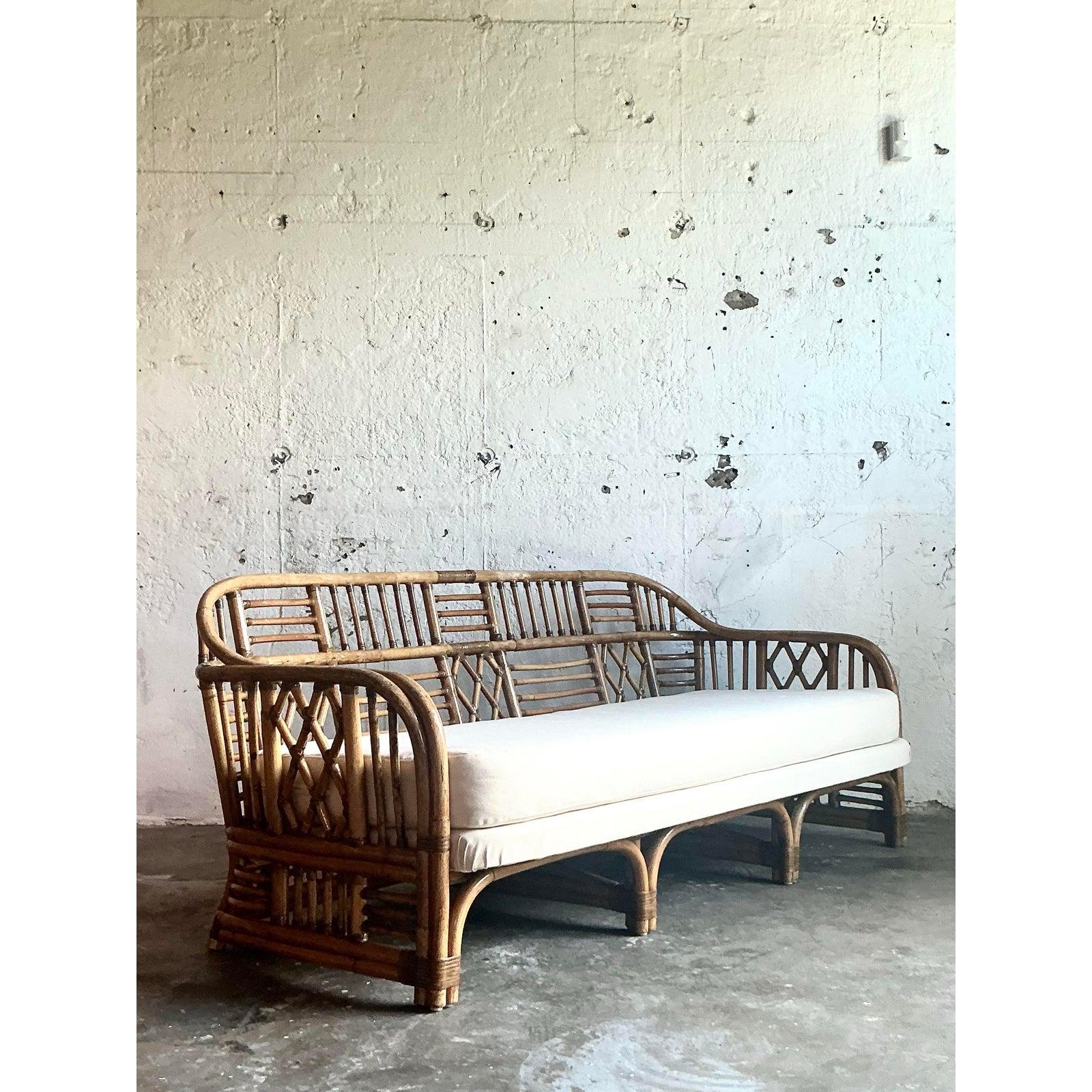 Hollywood Regency Vintage Boho Brighton Pavillon Rattan Sofa For Sale