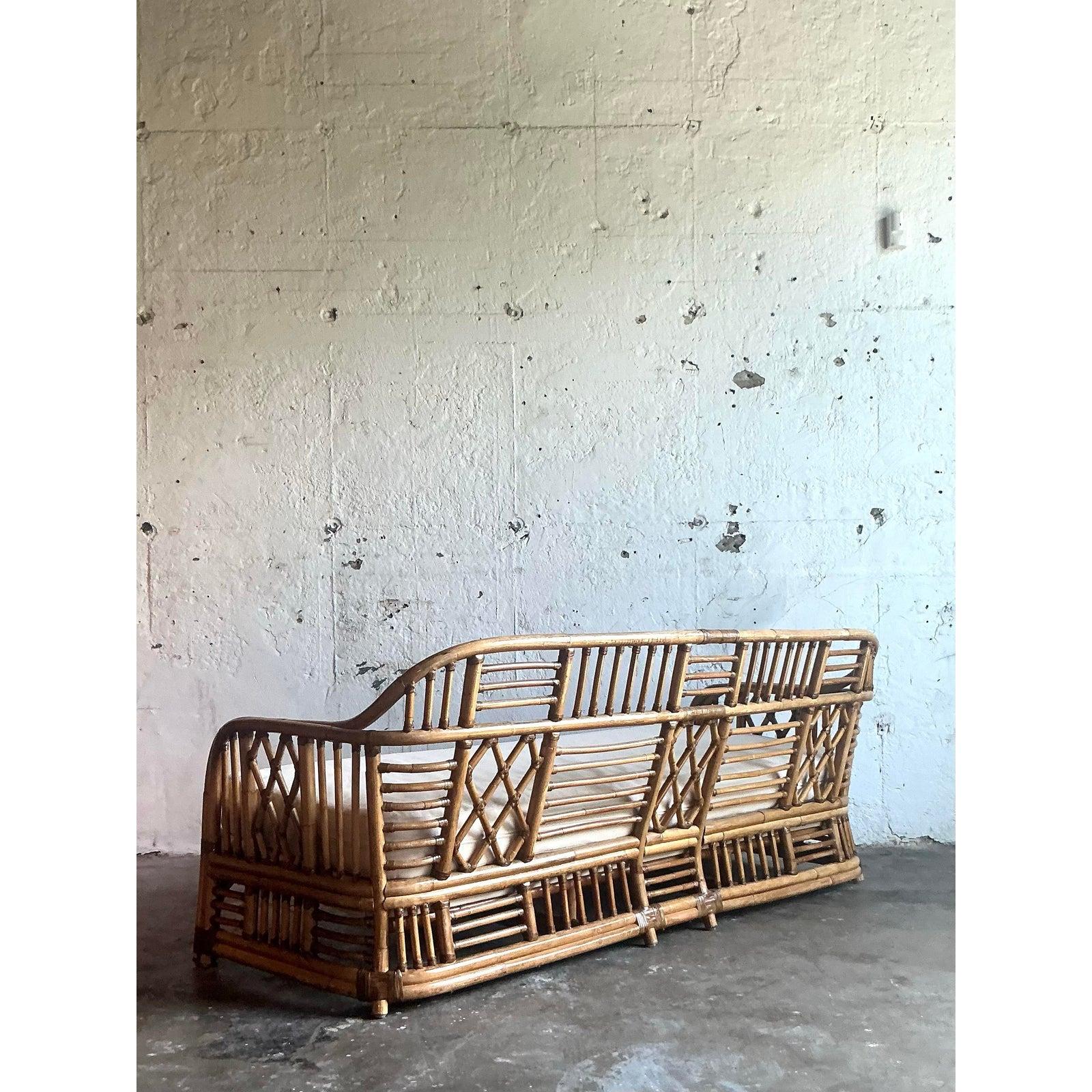 Vintage Boho Brighton Pavillon Rattan Sofa In Good Condition For Sale In West Palm Beach, FL