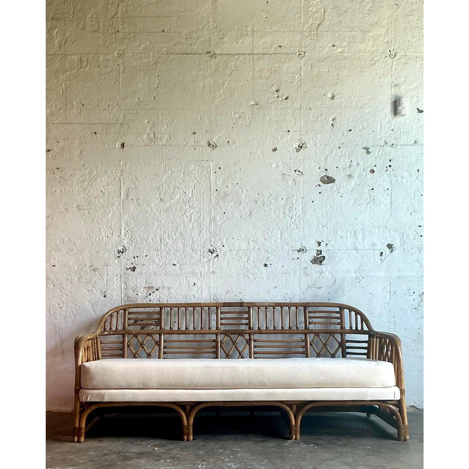 20th Century Vintage Boho Brighton Pavillon Rattan Sofa For Sale