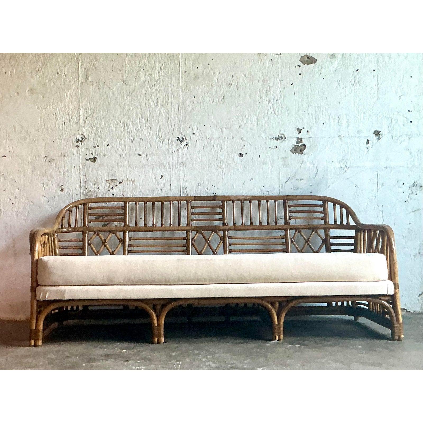 Fabric Vintage Boho Brighton Pavillon Rattan Sofa For Sale