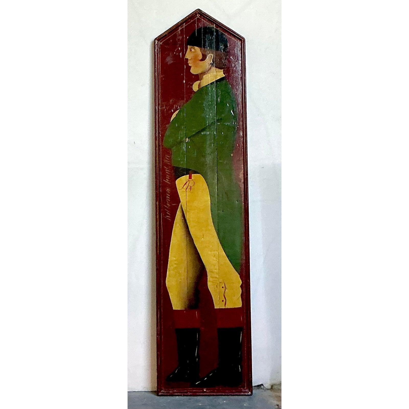 Arte popolare Pannello da fantino dipinto a mano in stile boho britannico vintage in vendita