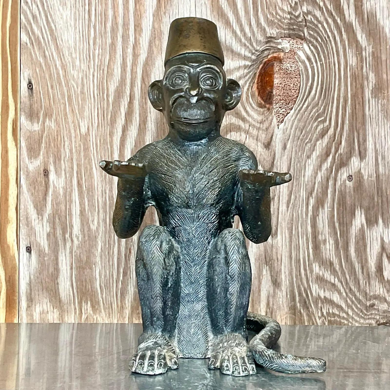 North American Vintage Boho Bronze Bellhop Monkey