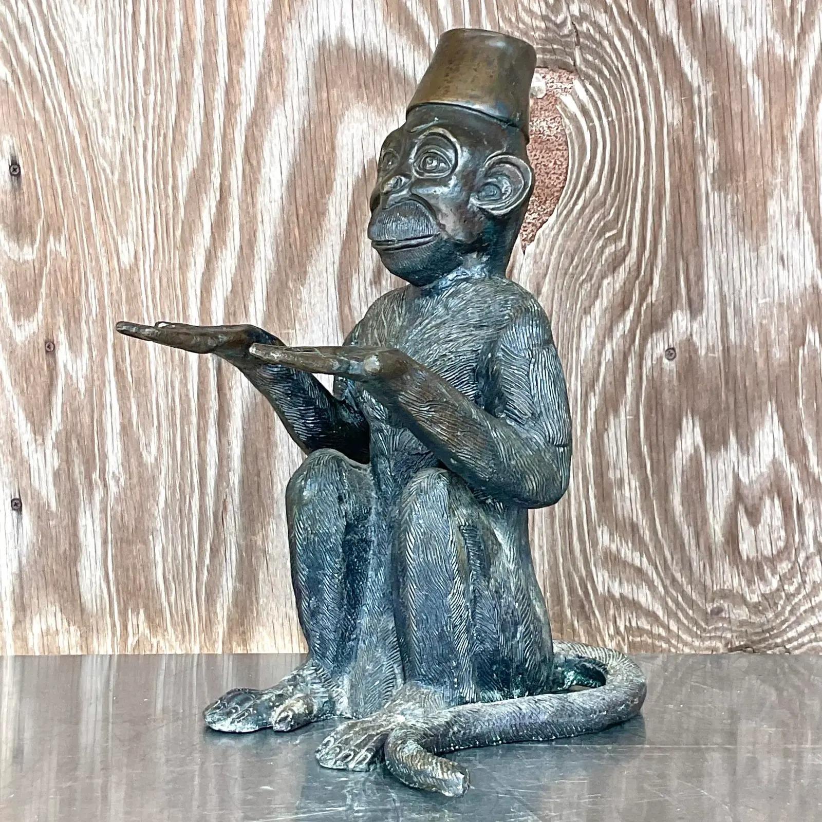 Vintage Boho Bronze Bellhop Monkey In Good Condition In west palm beach, FL