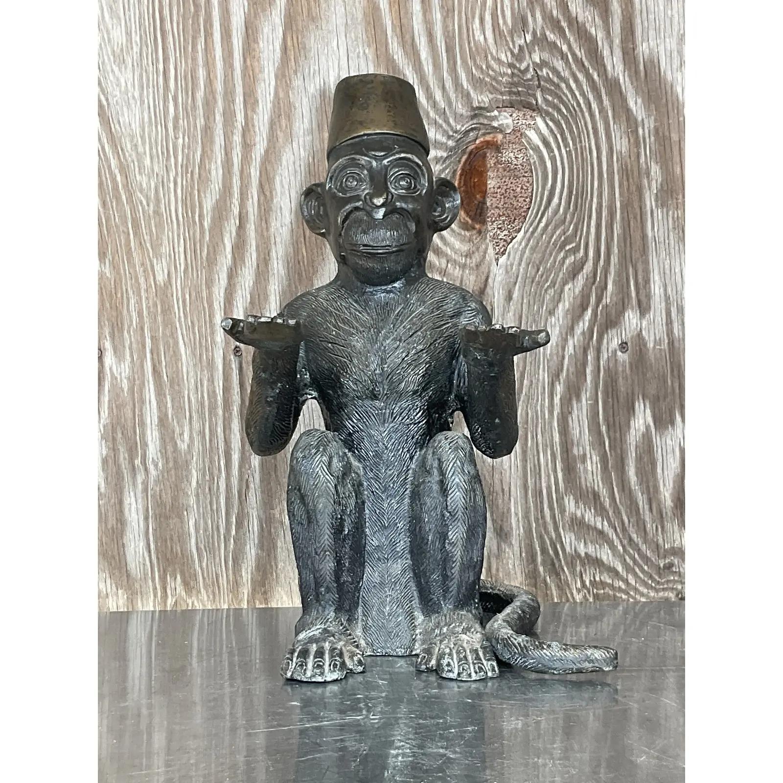 20th Century Vintage Boho Bronze Bellhop Monkey
