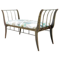 Vintage Boho Bronze Bench With Hermes Silk Duchess Upholstery