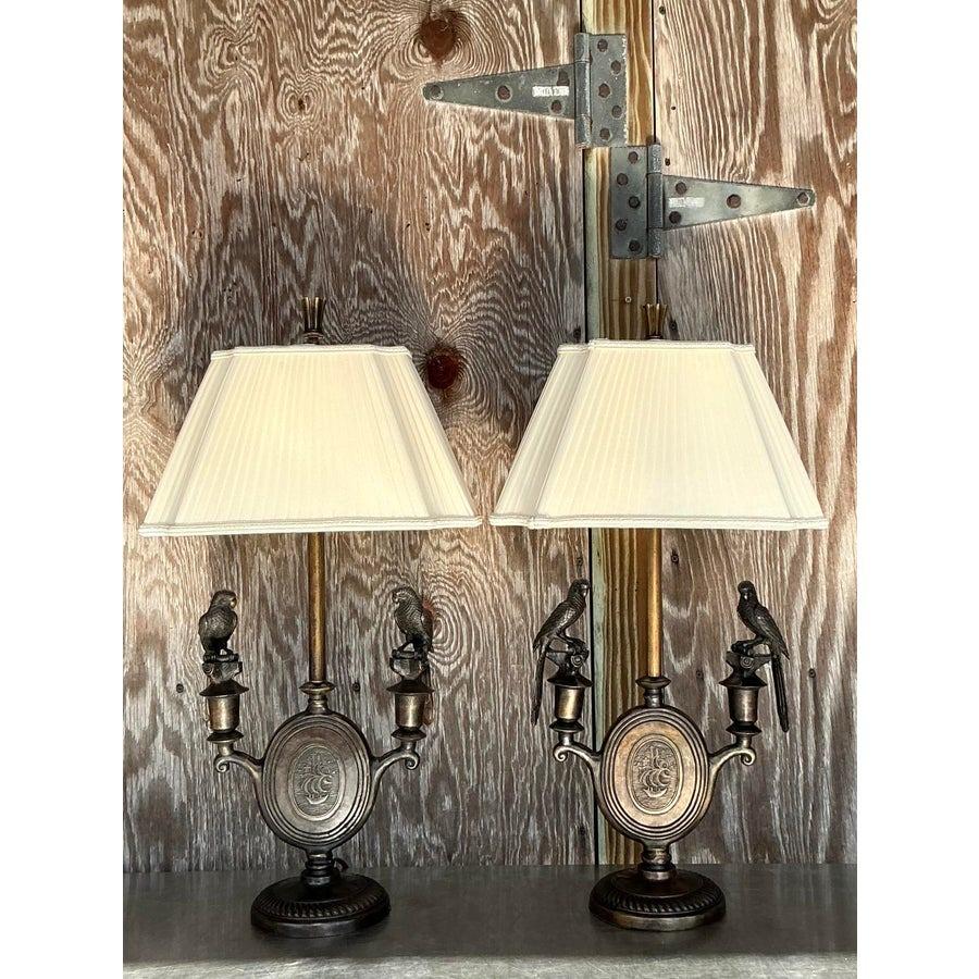 Pareja de lámparas de pájaro vintage boho de bronce en Bueno estado para la venta en West Palm Beach, FL