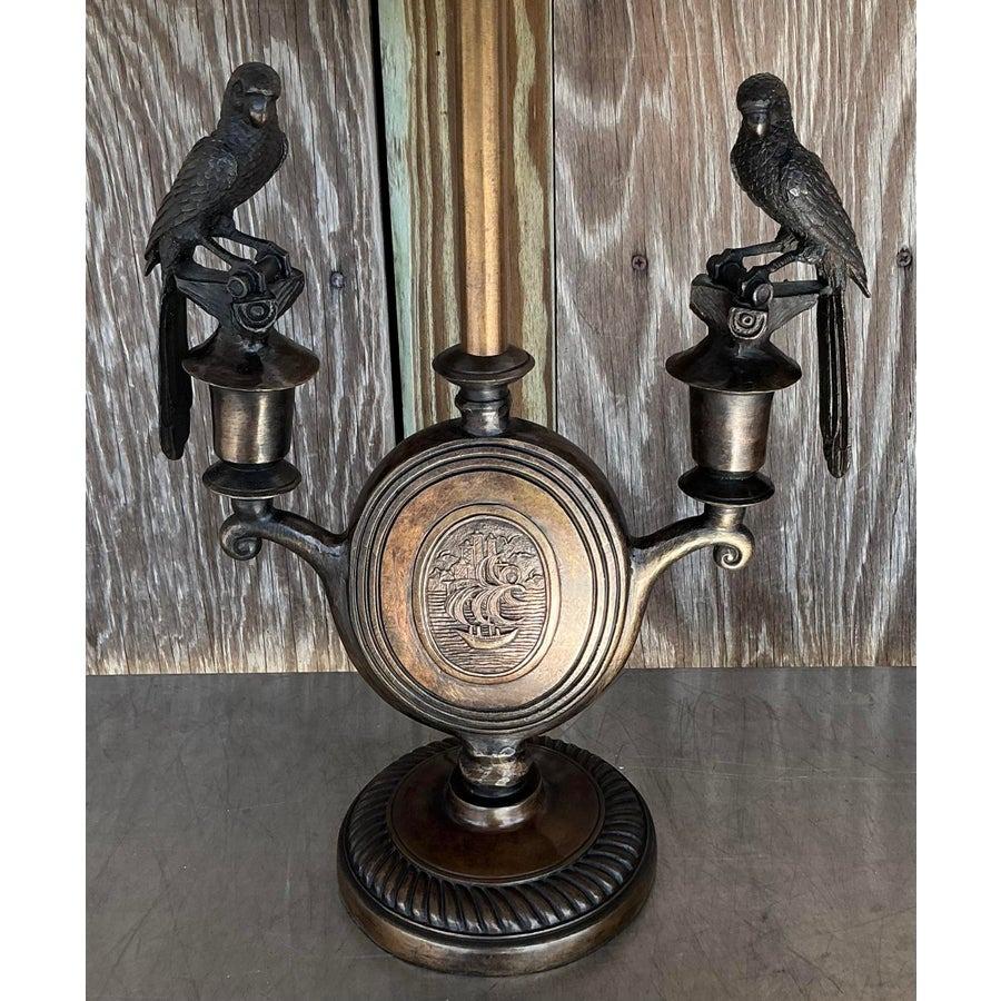 Pareja de lámparas de pájaro vintage boho de bronce siglo XX en venta