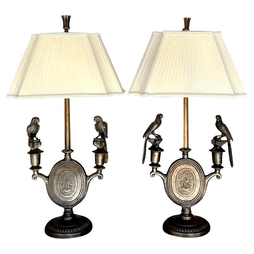 Vintage Boho Bronze Bird Lamps - a Pair