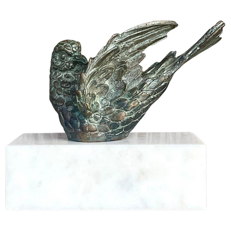 Vintage Boho Bronze Bird Sculpture For Sale at 1stDibs