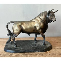 Vintage Boho Bronze Bull Statues - A Pair