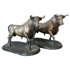Vintage Boho Bronze Bull Statues - A Pair