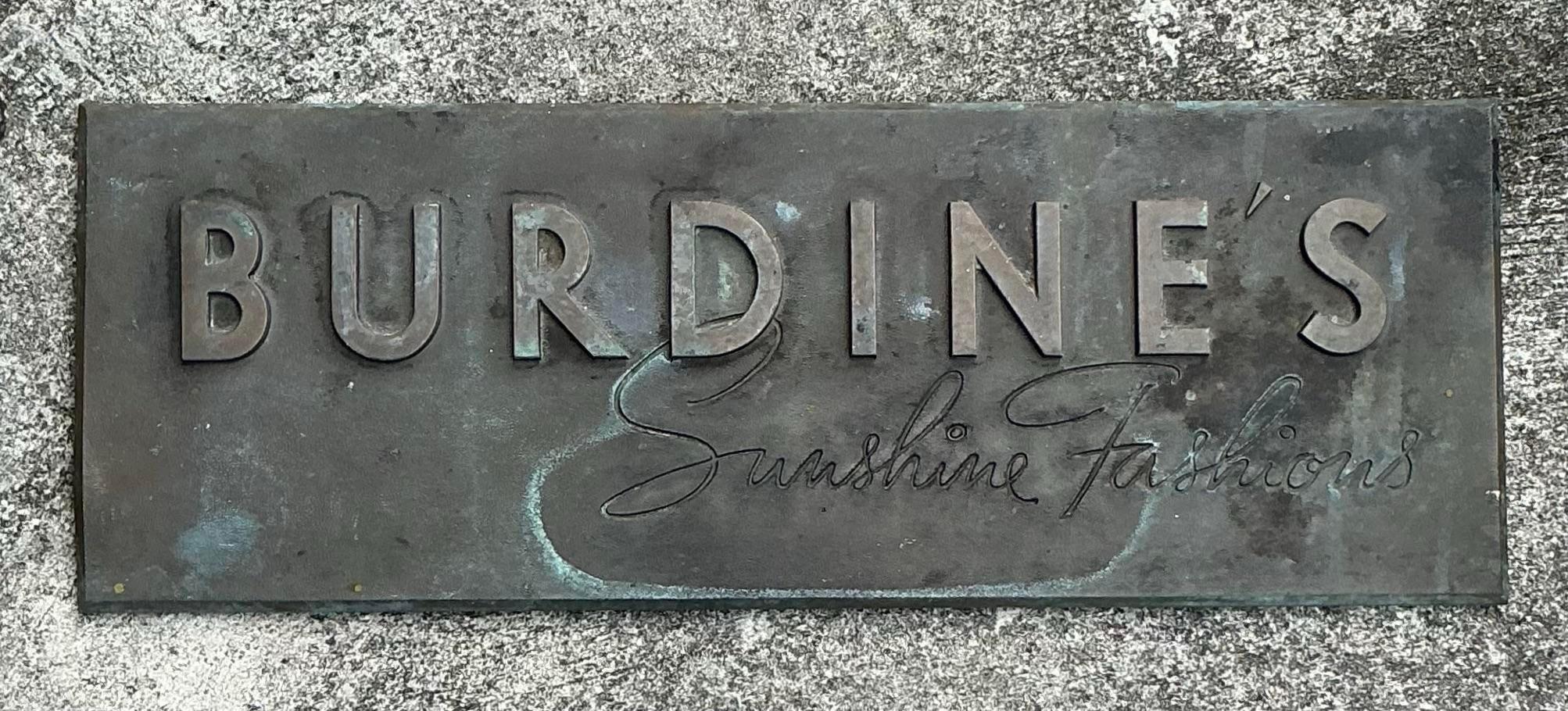 Vintage Boho Bronze Burdine’s Store Entrance Plaque In Good Condition In West Palm Beach, FL