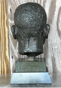 Vintage Boho Bronze Bust of Man After Jacob Epstein