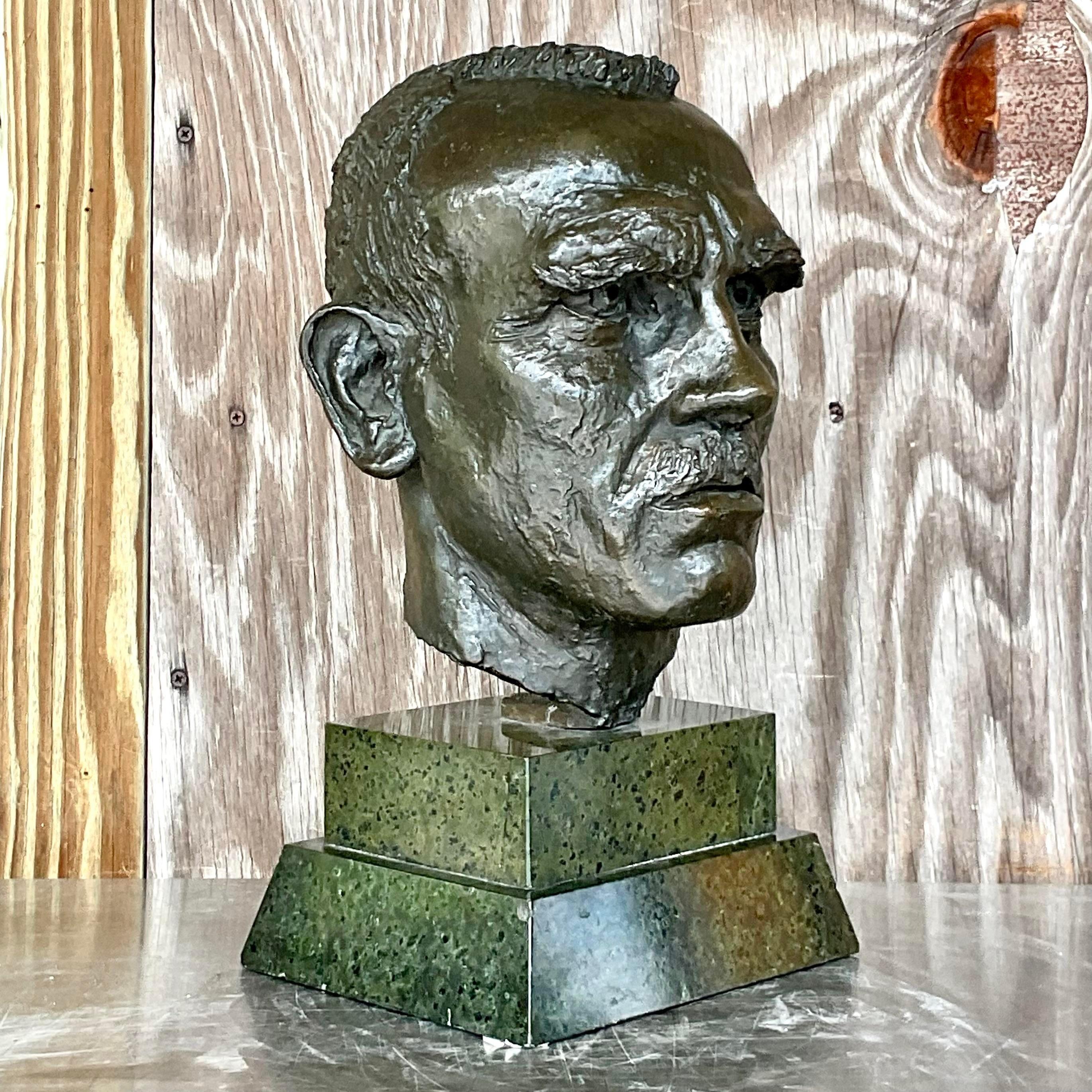 Boho-Bronzebüste eines Mannes im Vintage-Stil nach Jacob Epstein (amerikanisch) im Angebot