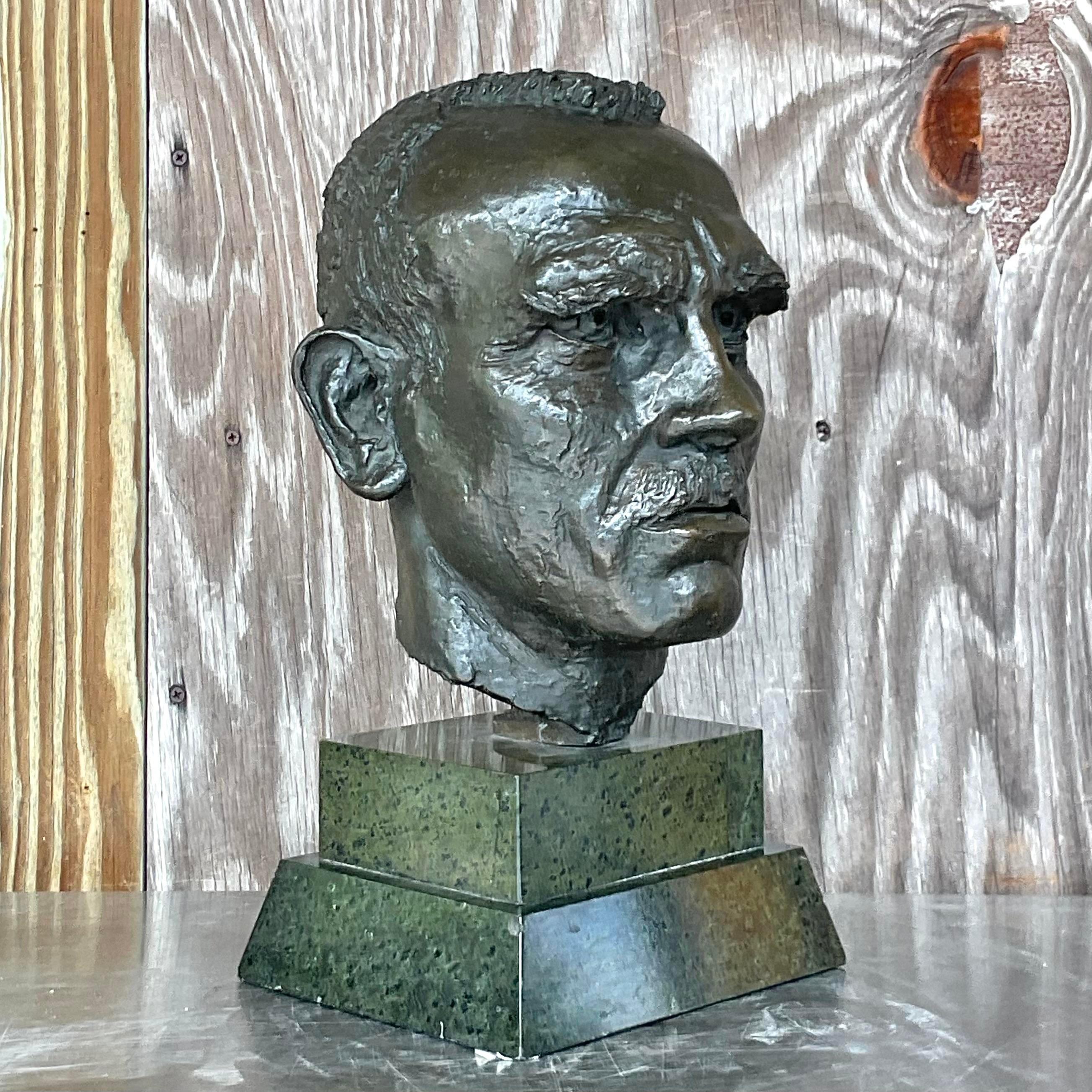 Vintage Boho Bronze Buste d'Homme D'après Jacob Epstein Bon état - En vente à west palm beach, FL