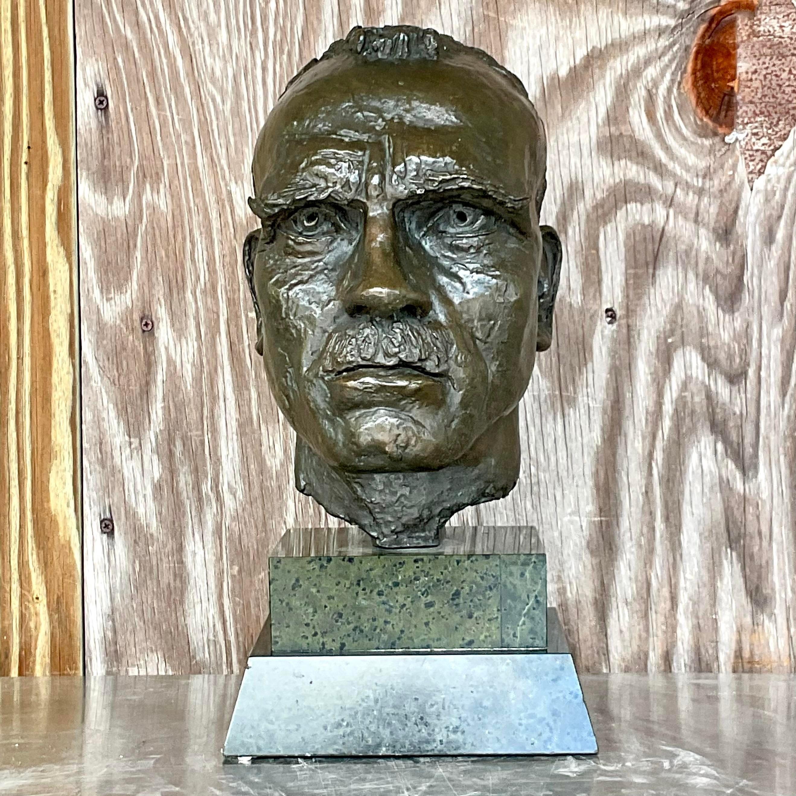 Vintage Boho Bronze Buste d'Homme D'après Jacob Epstein en vente 1