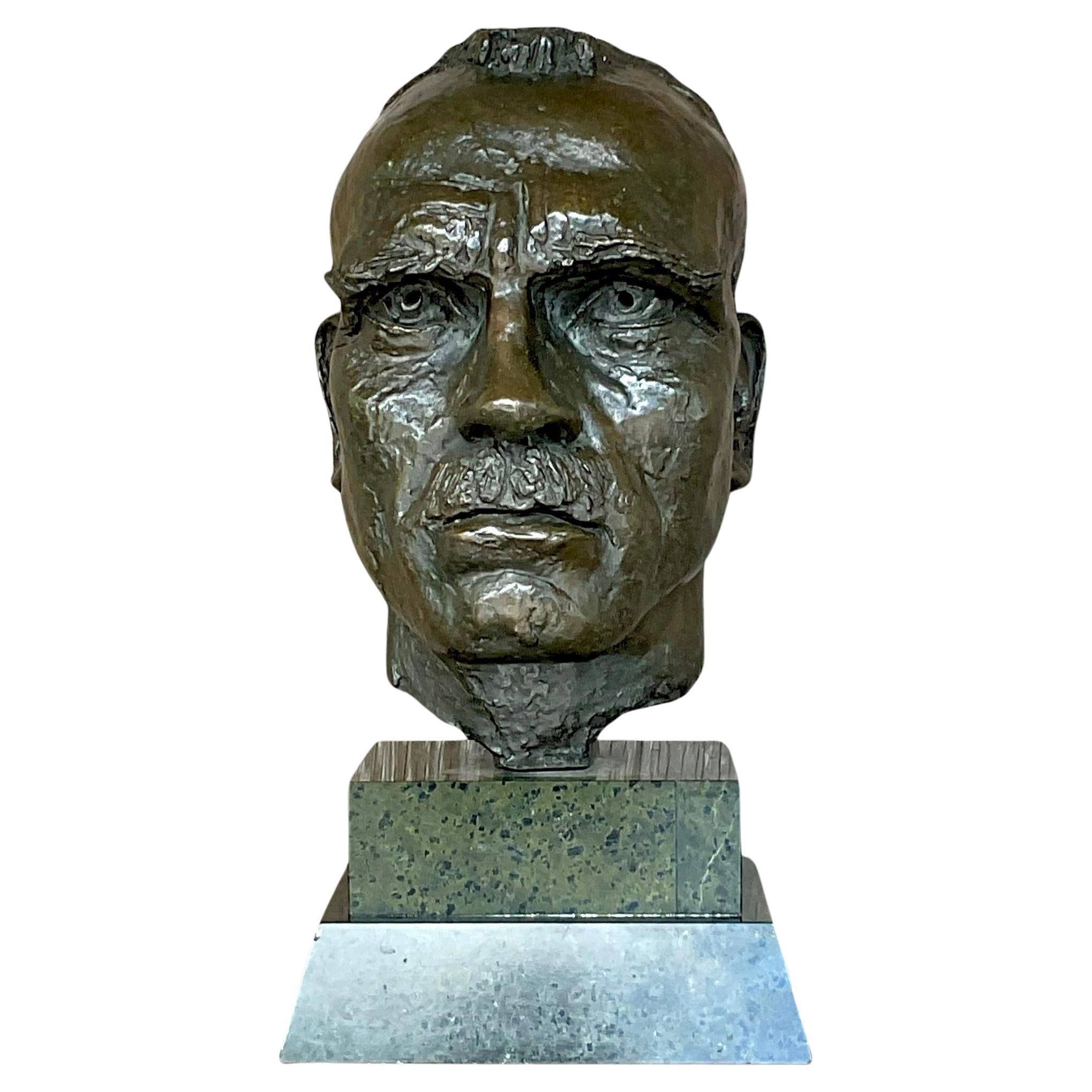 Vintage Boho Bronze Buste d'Homme D'après Jacob Epstein en vente