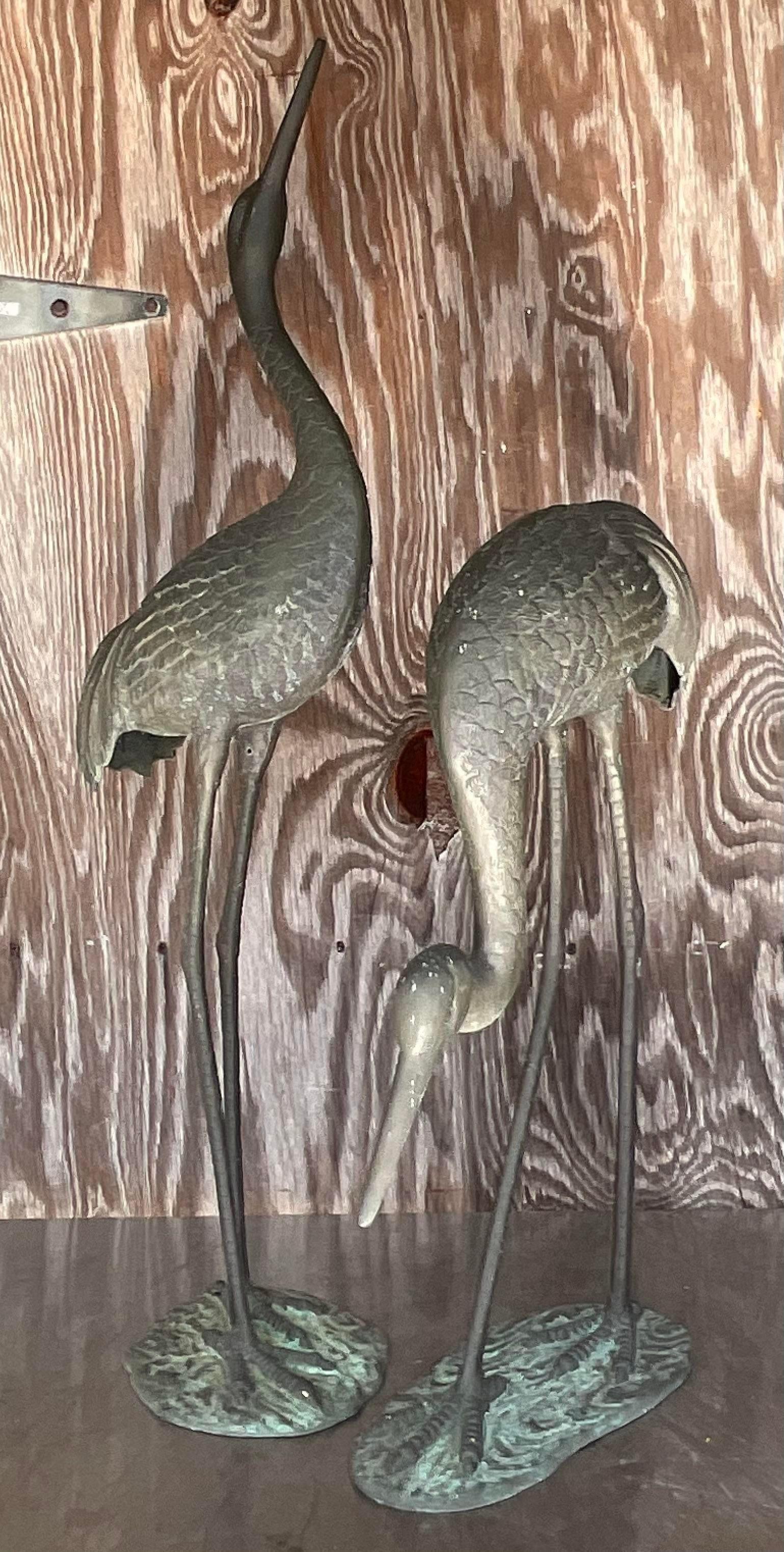 Vintage Boho Bronze Cranes - a Pair For Sale at 1stDibs