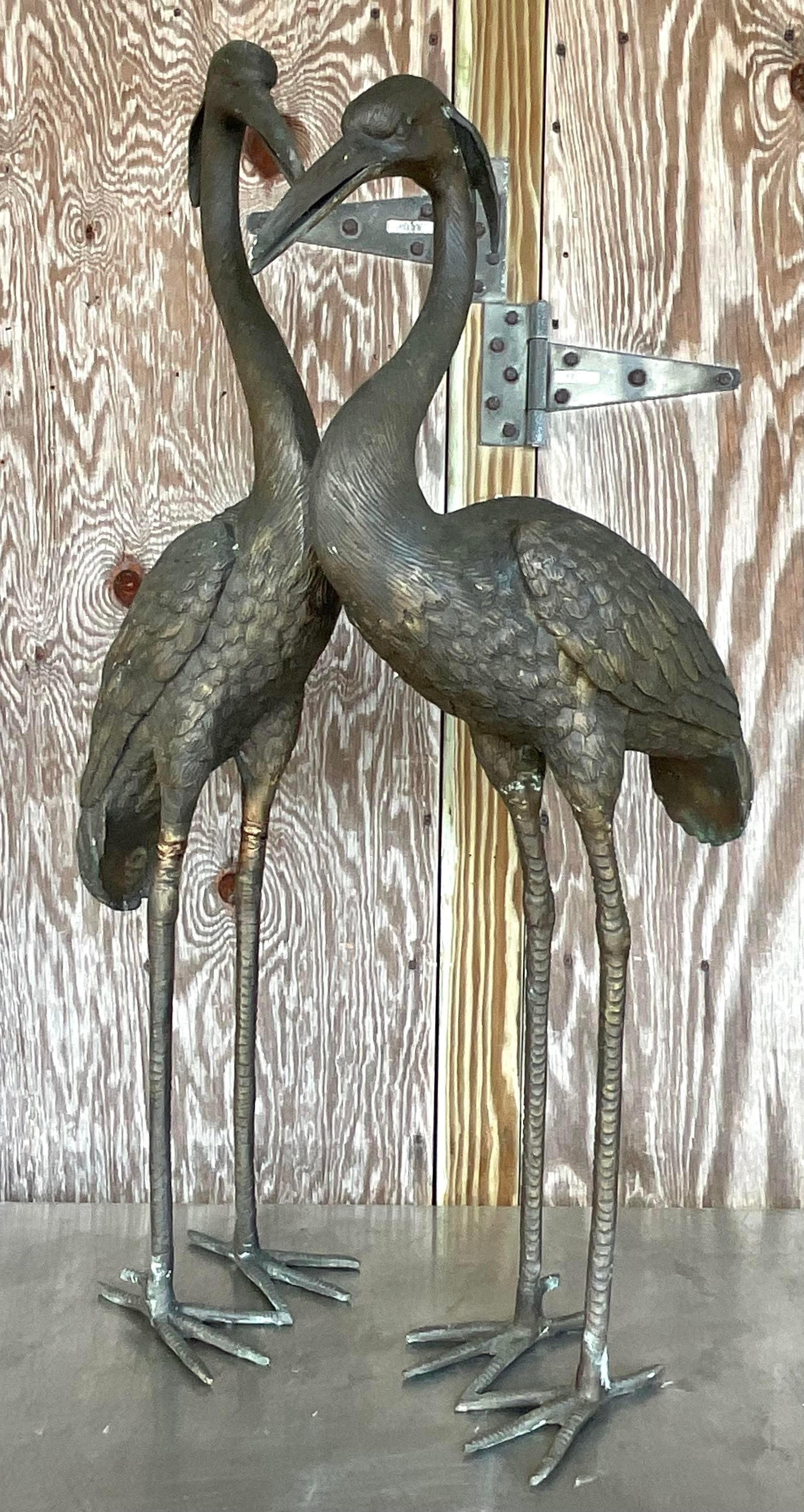 Vintage Boho Bronze Cranes - Set of 2 For Sale at 1stDibs