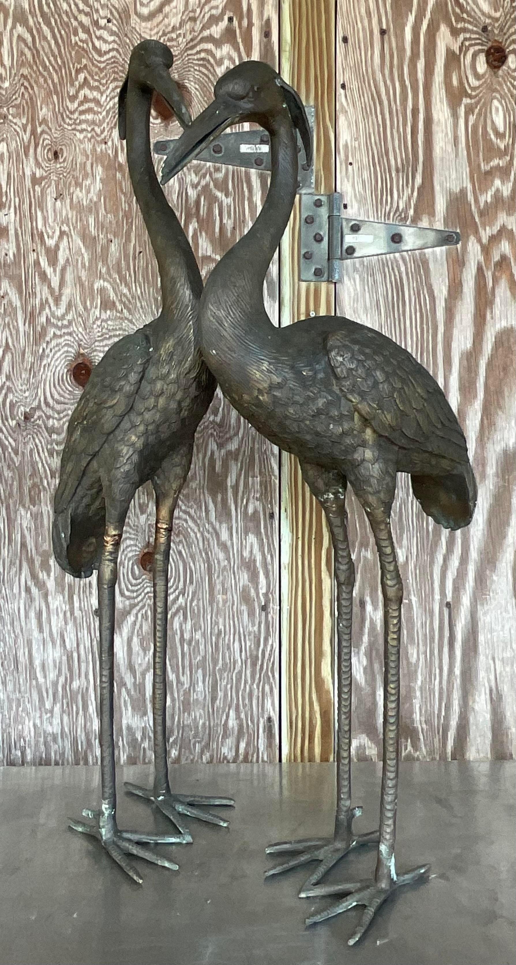 Vintage Boho Bronze Cranes - Set of 2 For Sale at 1stDibs
