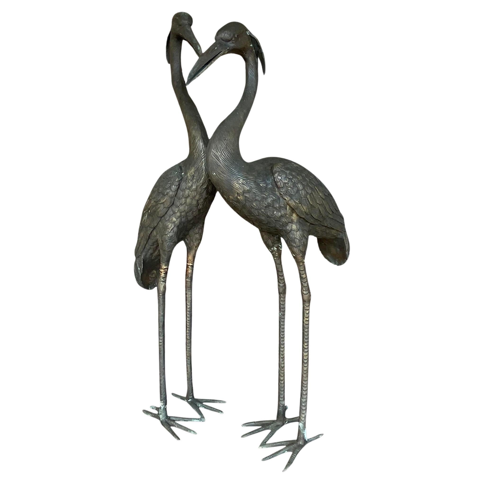 Vintage Boho Bronze Cranes - Set of 2 For Sale at 1stDibs