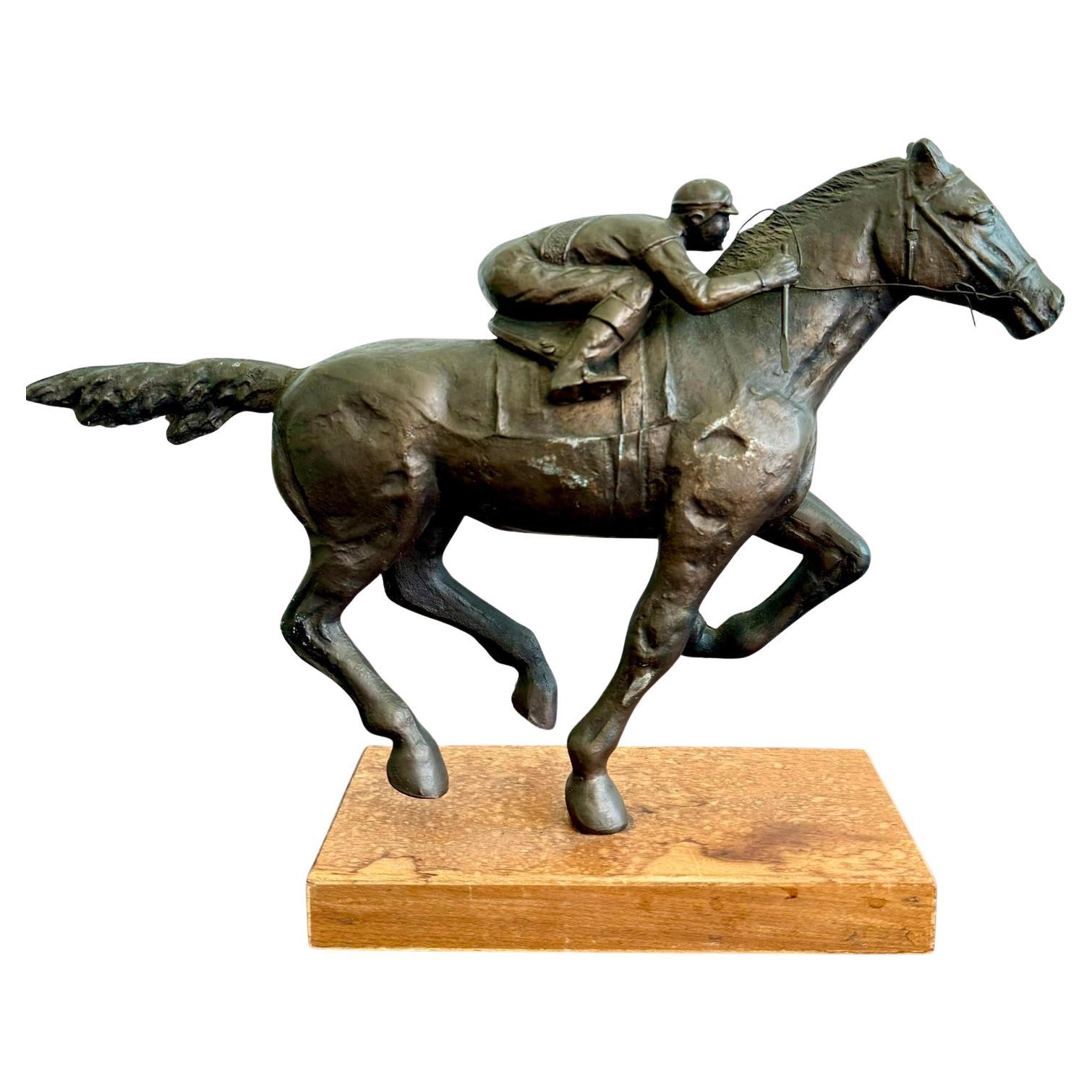 Vintage Boho Bronze Horseback Sculpture