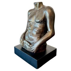 Vintage Boho Bronze Male Torso Sculpture