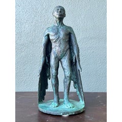 Vintage Boho Bronze Sculpture of Winged Man