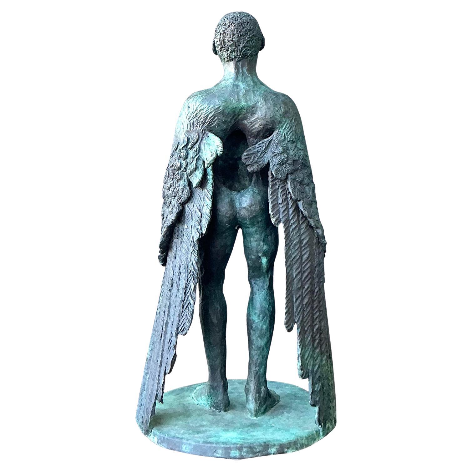 Escultura Boho Vintage de Bronce de Hombre Alado