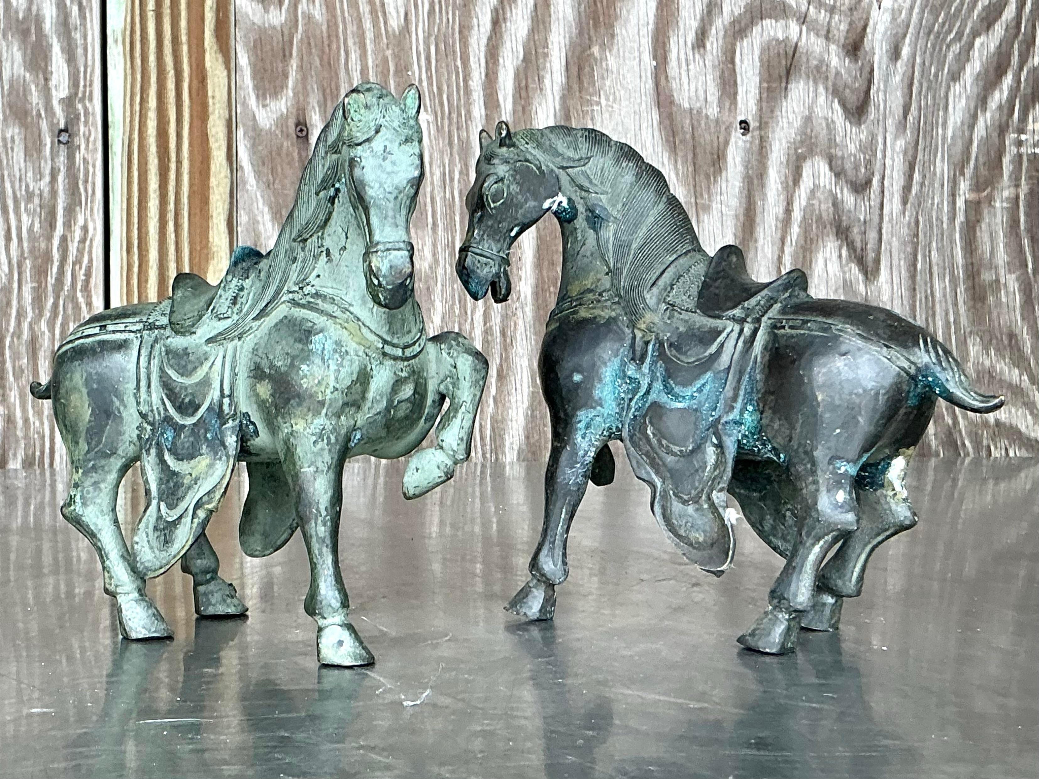 XX secolo Cavalli da tempio in bronzo vintage Boho - Set di 2 in vendita