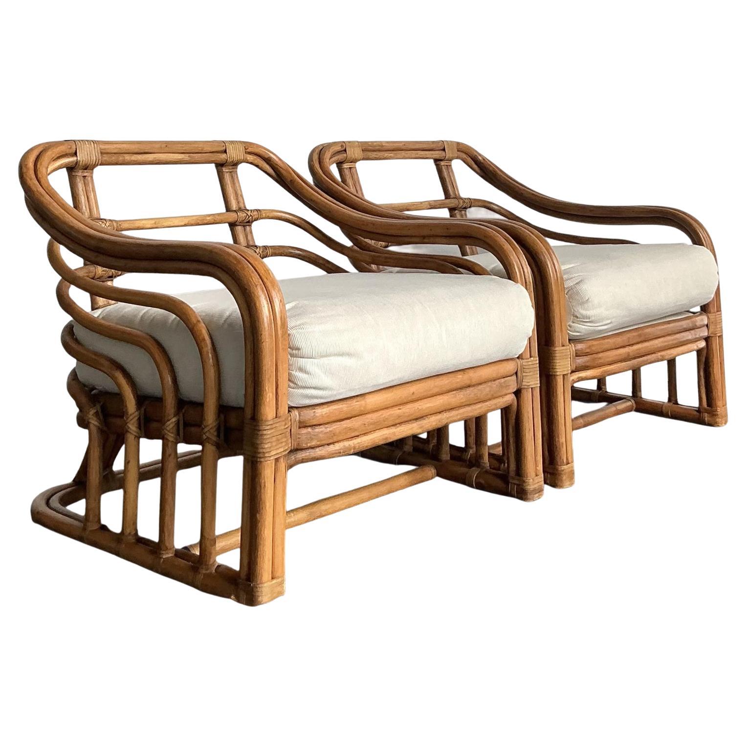 Vintage Boho Brown Jordan Bent Sillas de salón de ratán - Un par