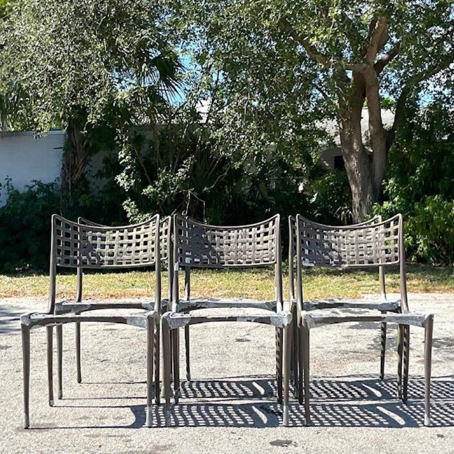 Vintage Boho Brown Jordan Cast Aluminum “Sol Y Luna” Dining Chairs - Set of 6 In Good Condition In west palm beach, FL