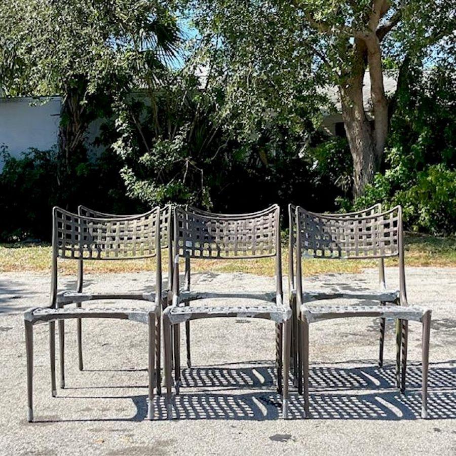 20th Century Vintage Boho Brown Jordan Cast Aluminum “Sol Y Luna” Dining Chairs - Set of 6