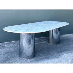 Vintage Boho Brueton Double Cylinder Marble Dining Table