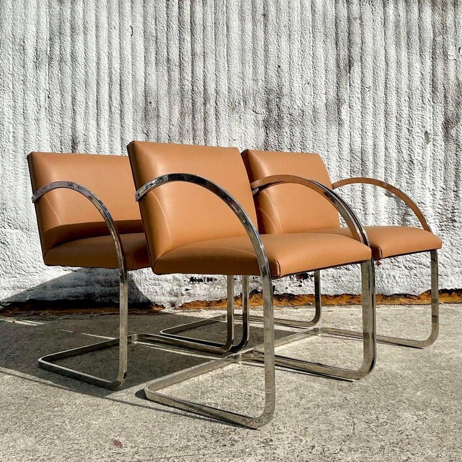 Vintage Boho Brueton Flache Bar-Esszimmerstühle nach Brueton- 4er-Set (Metall) im Angebot
