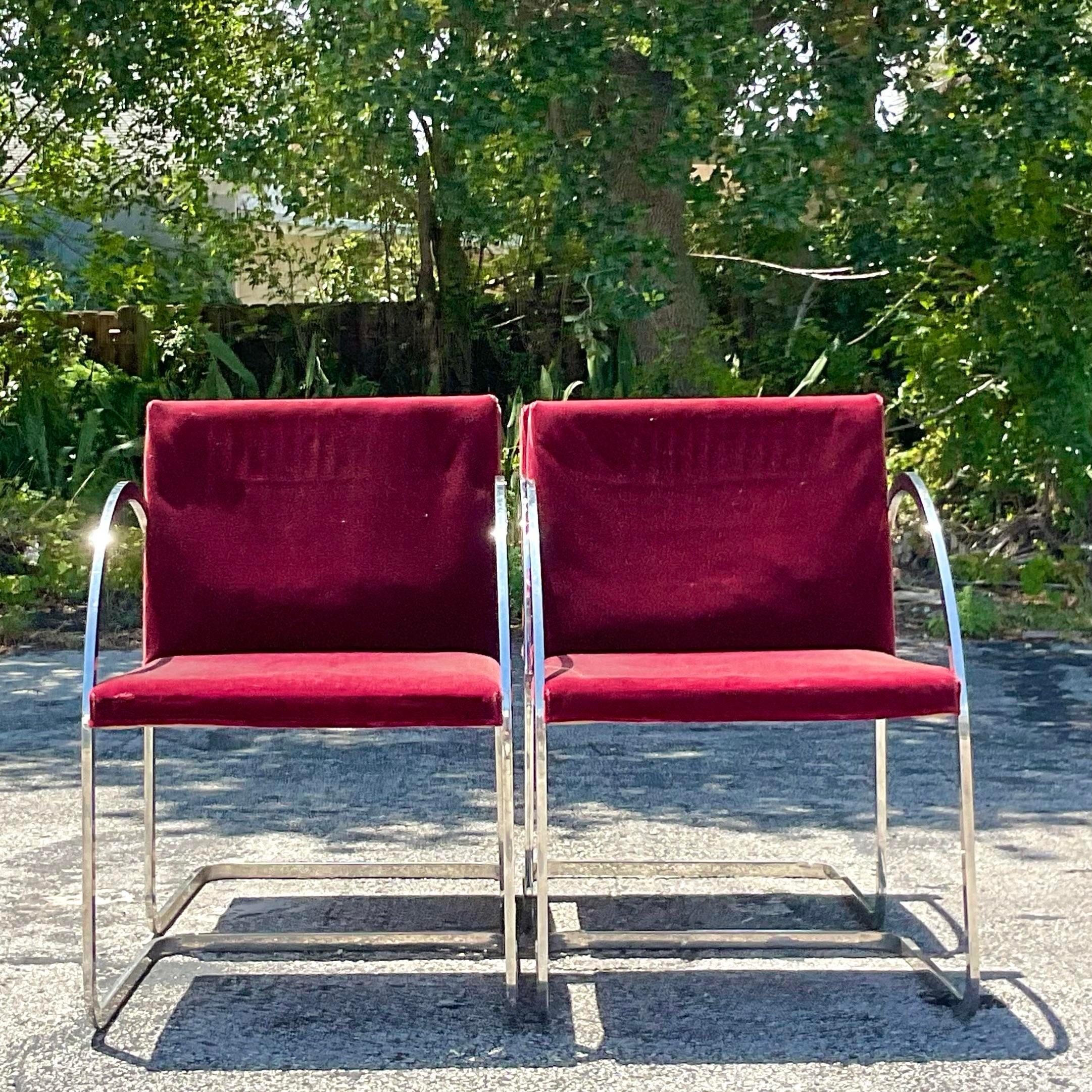 Mid-Century Modern Vintage Boho Brueton Polished Chrome Dining Chairs - Set of 4 For Sale