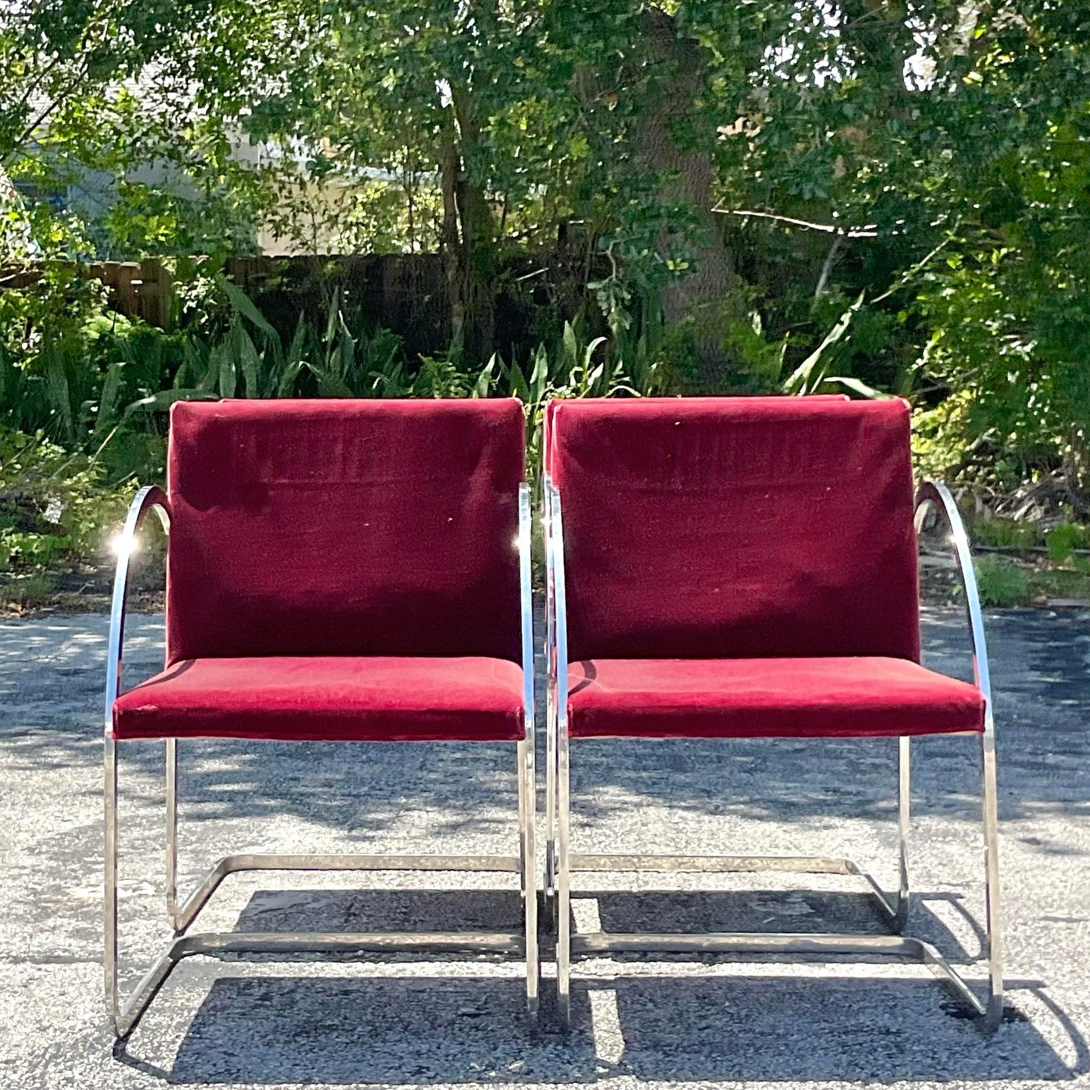 Vintage Boho Brueton Polished Chrome Dining Chairs - Set of 4 In Good Condition For Sale In west palm beach, FL