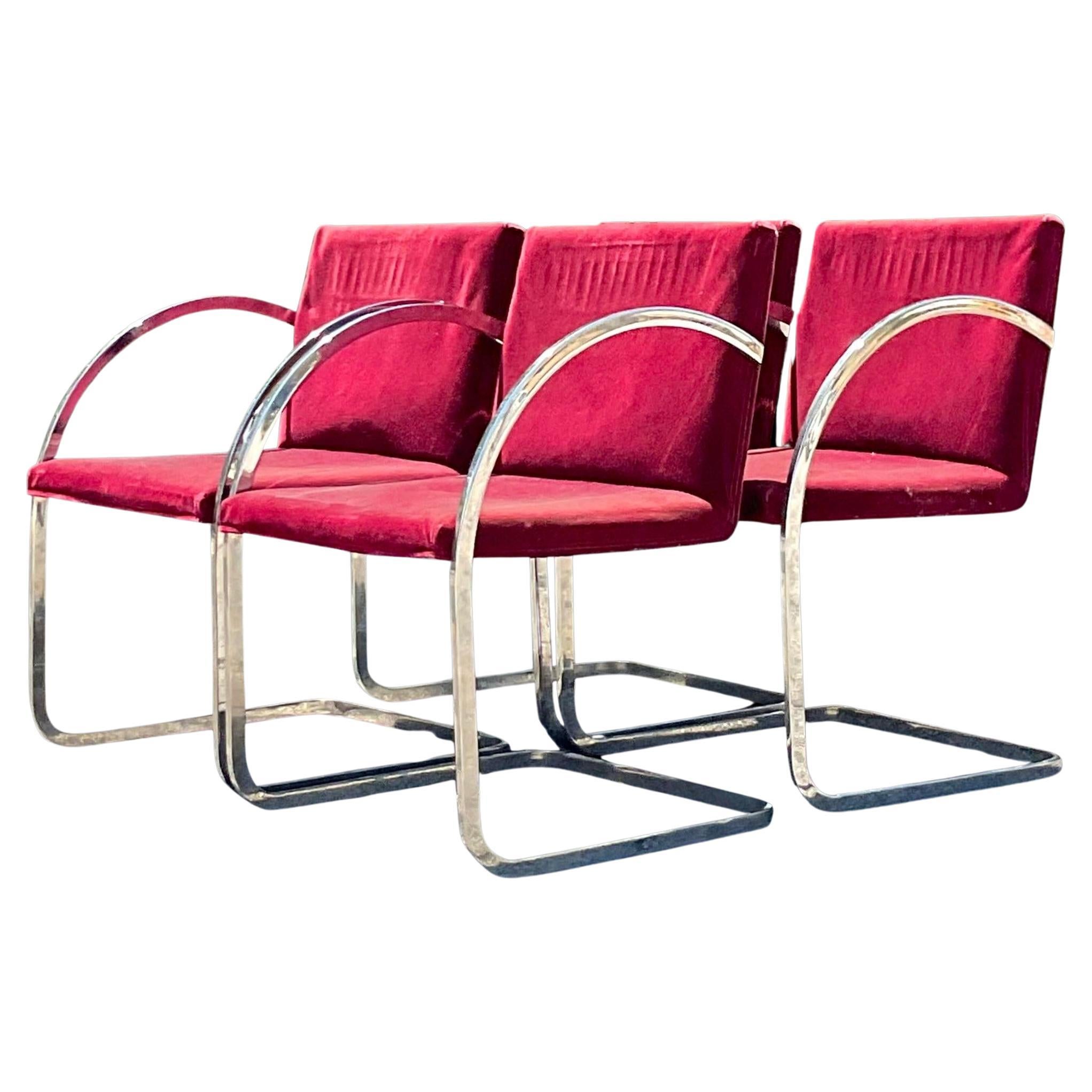 Vintage Boho Brueton Polished Chrome Dining Chairs - Set of 4 For Sale