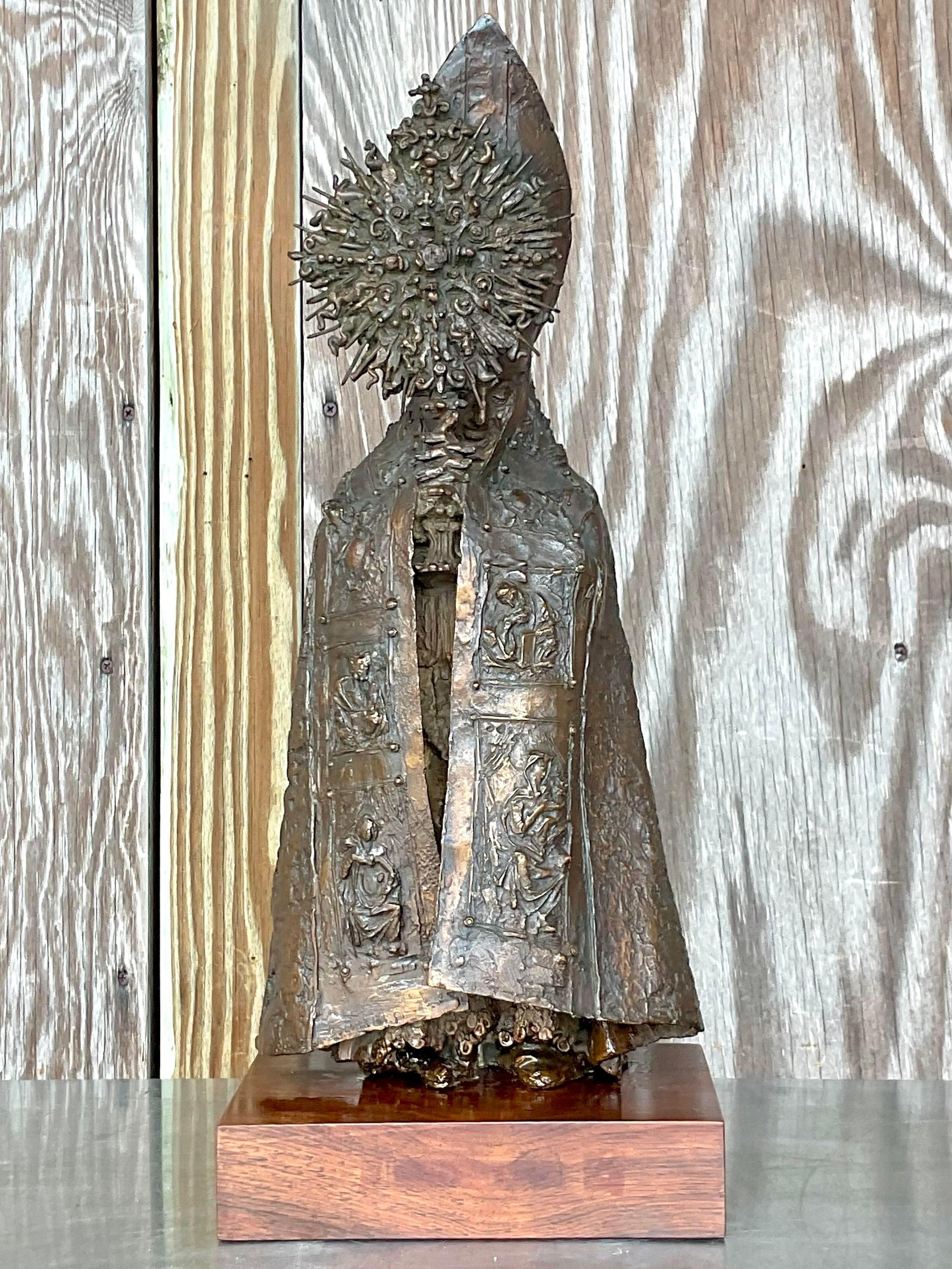 Vintage Boho Bruno Lucchesi Bronze Sculpture In Good Condition For Sale In west palm beach, FL