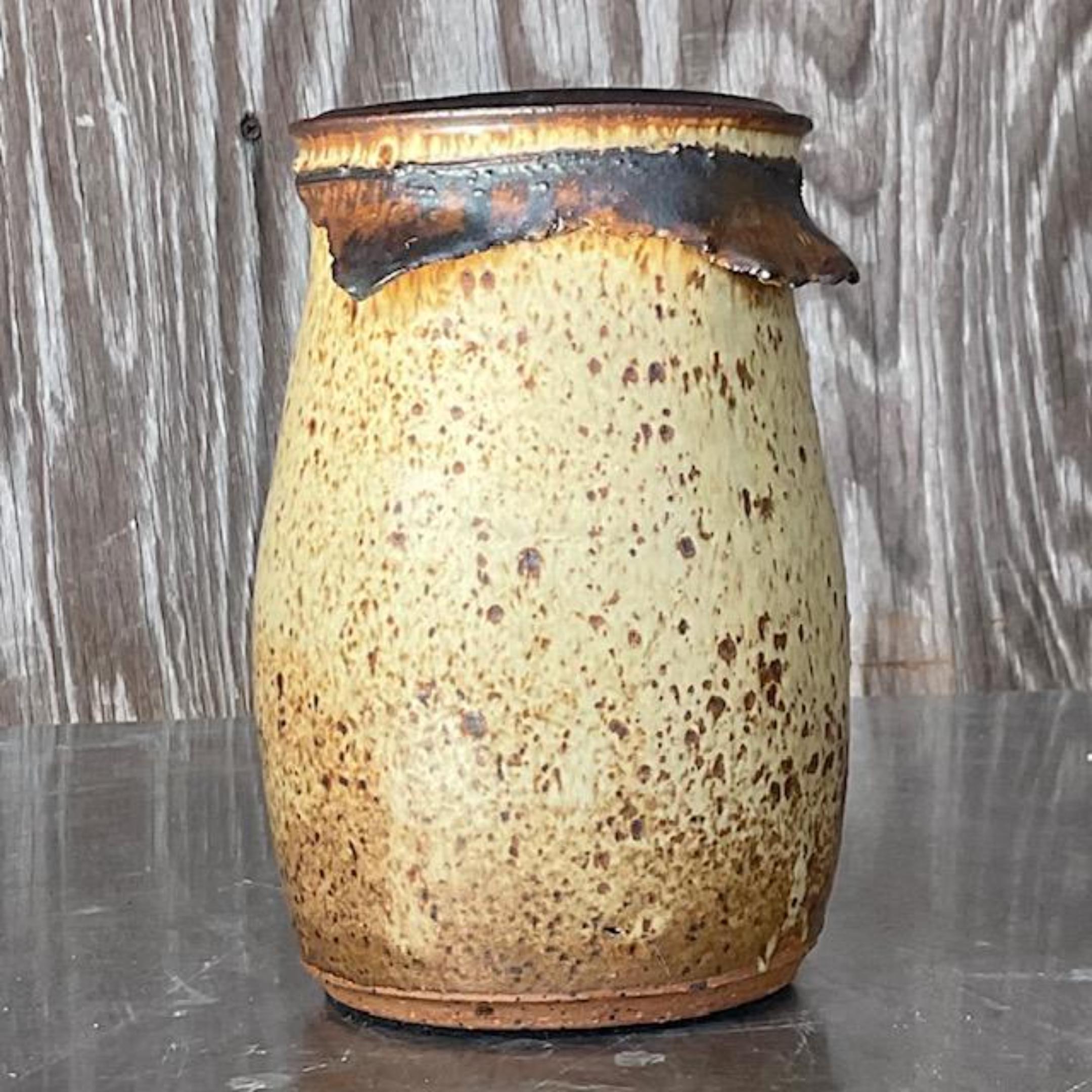 Boho-Brushstroke Studio-Keramik-Vase, Vintage (amerikanisch) im Angebot