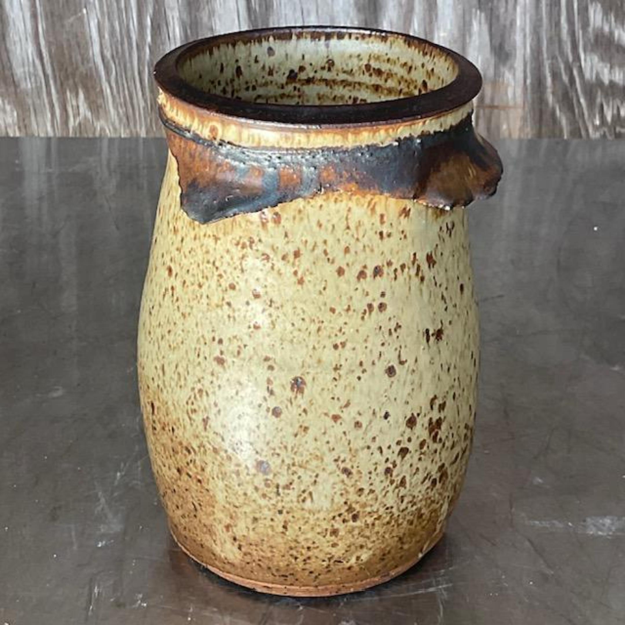 Vintage Boho Brushstroke Studio Pottery Vase In Good Condition For Sale In west palm beach, FL