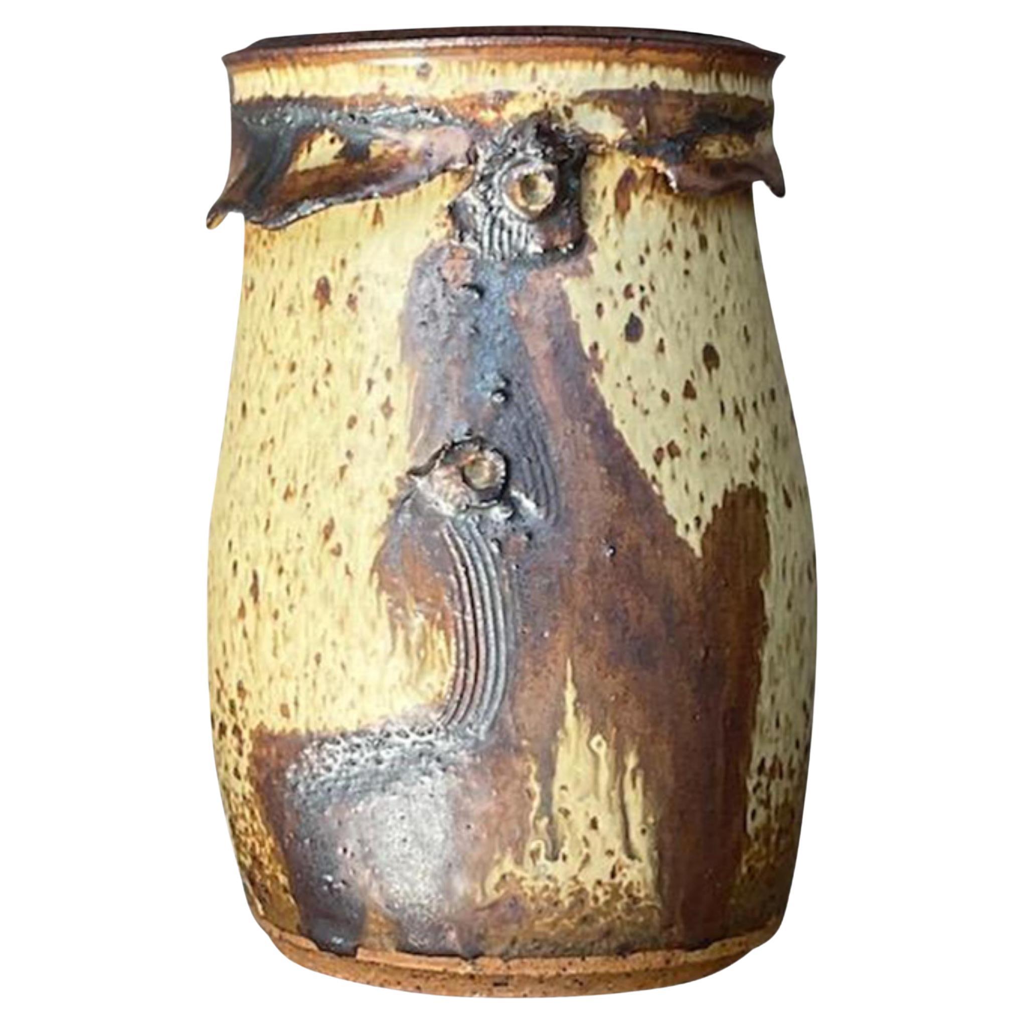 Boho-Brushstroke Studio-Keramik-Vase, Vintage im Angebot