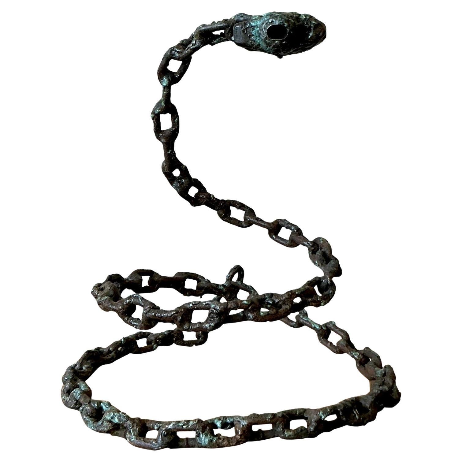 Vintage Boho Brutalist Chain Link Snake Sculpture