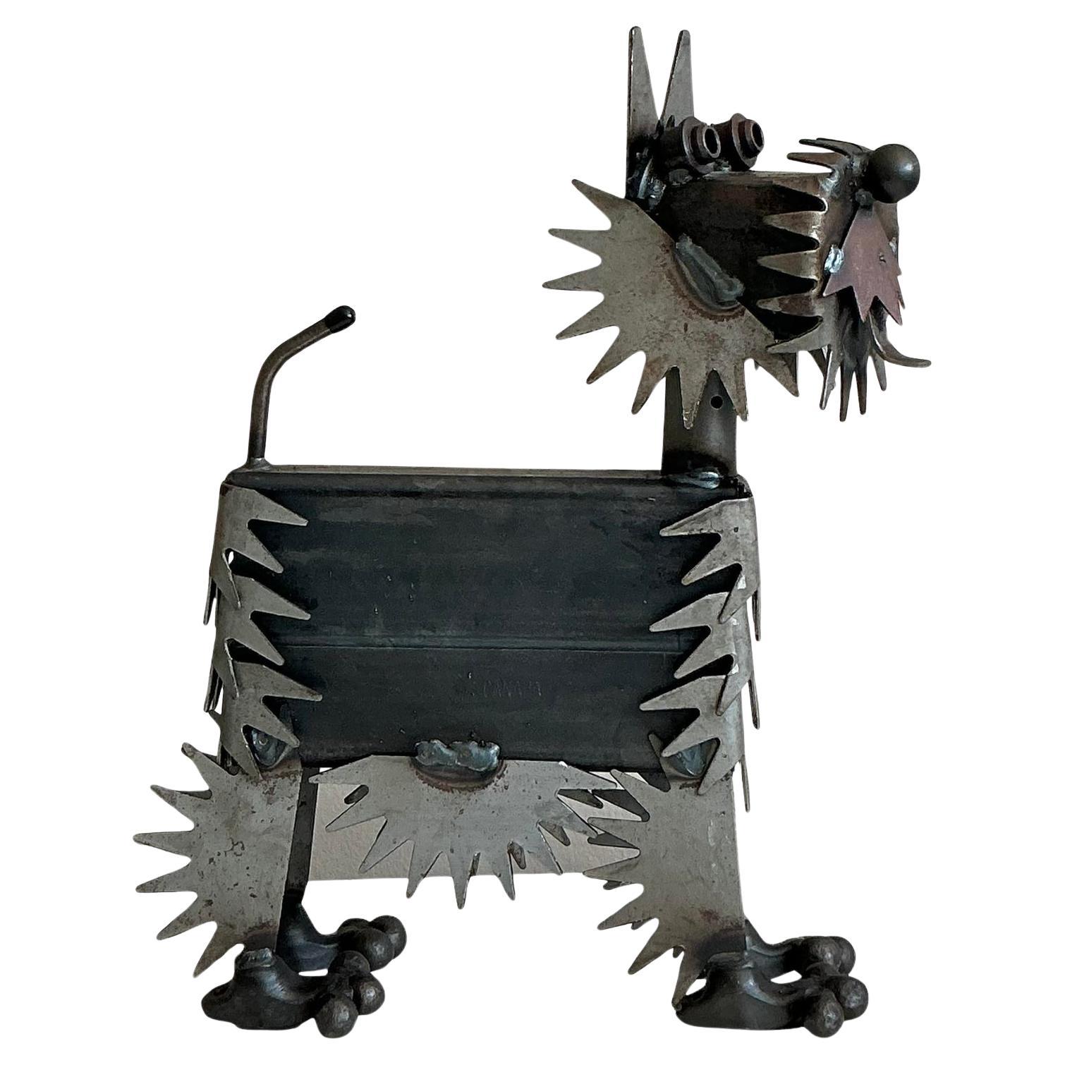 Scultura di cane vintage bohémien brutalista con taglio a torcia