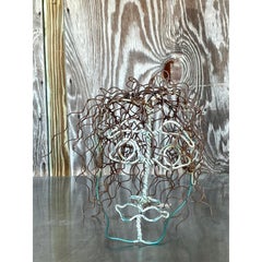Vintage Boho Brutalist Wire Sculpture of Head