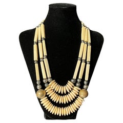 Vintage Boho Buffalo Bone Beaded Necklace