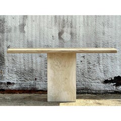Vintage Boho Bullnose Travertine Console Table