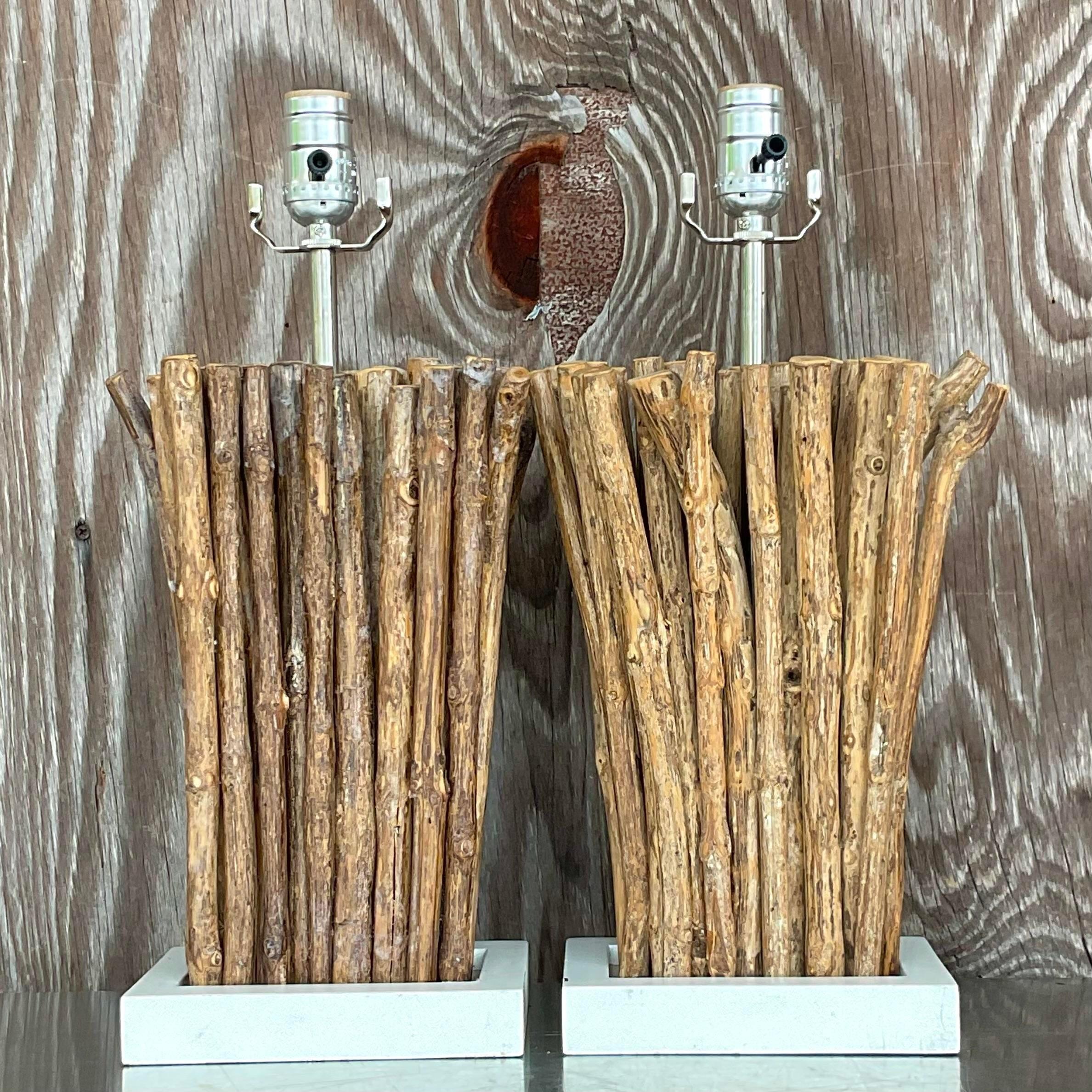 Vintage Boho Bundled Stick Lamps - a Pair In Good Condition For Sale In west palm beach, FL